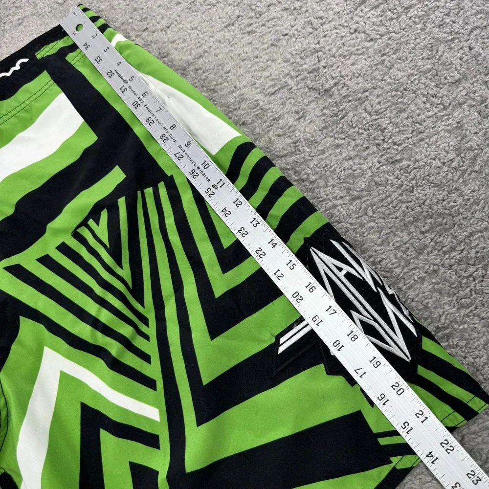 Maui and Sons Mens Size 36 Green Black Geometric Dazzle Board Shorts Swim Trunks